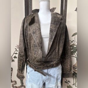 Vintage Italian Vera Pelle Distressed Leather Moto Jacket